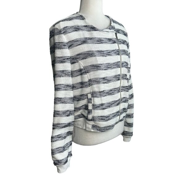 Sanctuary Asymmetric Zip Front Blue and White Striped Cropped Jacket Women's Lg - Picture 5 of 11